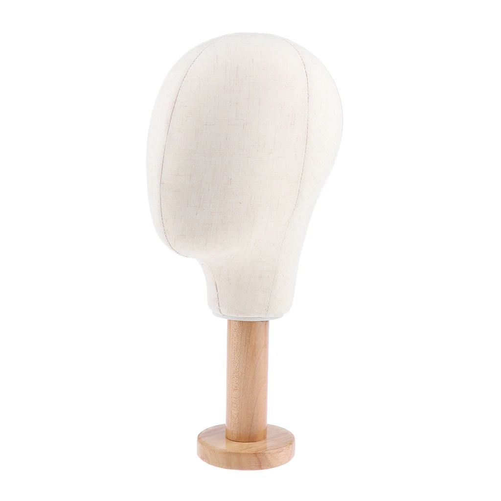 

54cm Hair Wigs Extension Making Hats Caps Display Canvas Cover Mannequin Head Model + 14 cm Height Detachable Wood Stand