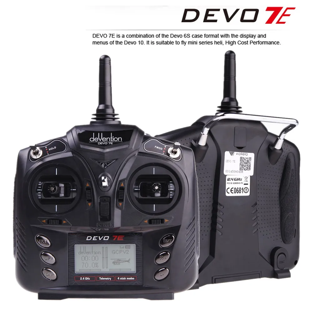 Walkera DEVO 7E 2.4G 7CH DSSS Radio Control Transmitter for RC Helicopter Airplane Model 2 Mode 1 No Receiver