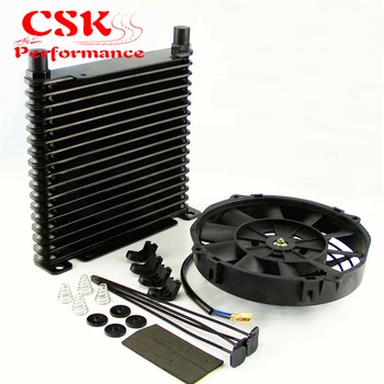 

AN10 32mm Aluminum 17 Row Engine/Transmission Racing Oil Cooler +7" Electric Fan Kit Black