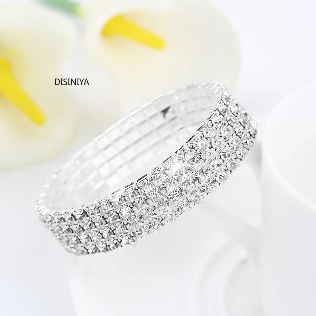 4 ряда стрейч прозрачные стразы модные браслеты свадебные ювелирные изделия