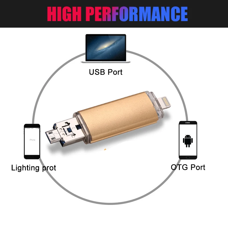 3 in 1 OTG Lightning USB Flash Drive For iPhone Pendrive 32GB 16GB 4GB 8GB 128GB 256GB Memory Stick For PC