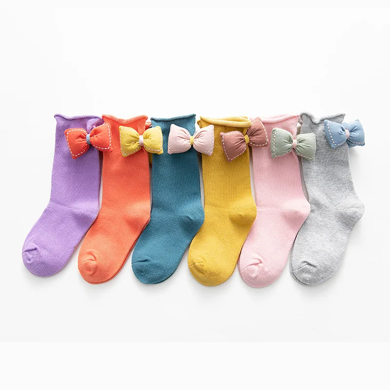 

KMS Spring and summer children's cotton socks with bow fashion curling for girl