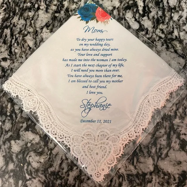 Személyre Szabott Esküvői Csipke Zsebkendő Ajándék - Hankie Egyéni A Szülők Számára Menyasszonyi - Image 5