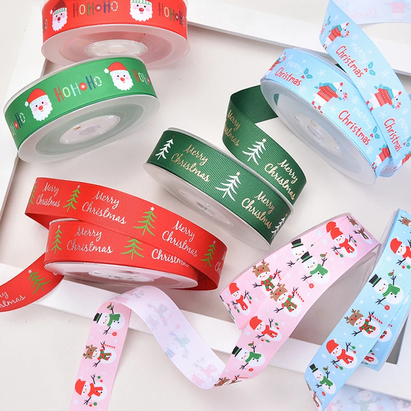 5 Yards/Roll 25mm Christmas Grosgrain Ribbon for Christmas Decoration DIY Sewing Fabric Gift Wrapping Bows for Crafts