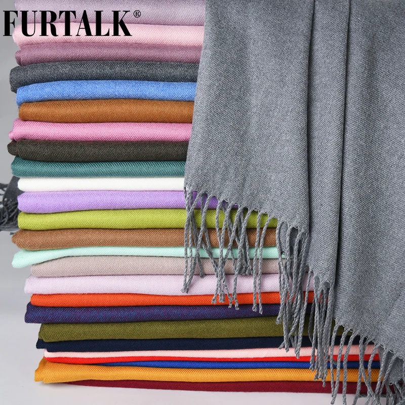 Женский шарф из кашемира FURTALK, теплый шарф из пашмины, мягкий длинный палантин, несколько цветов, зима