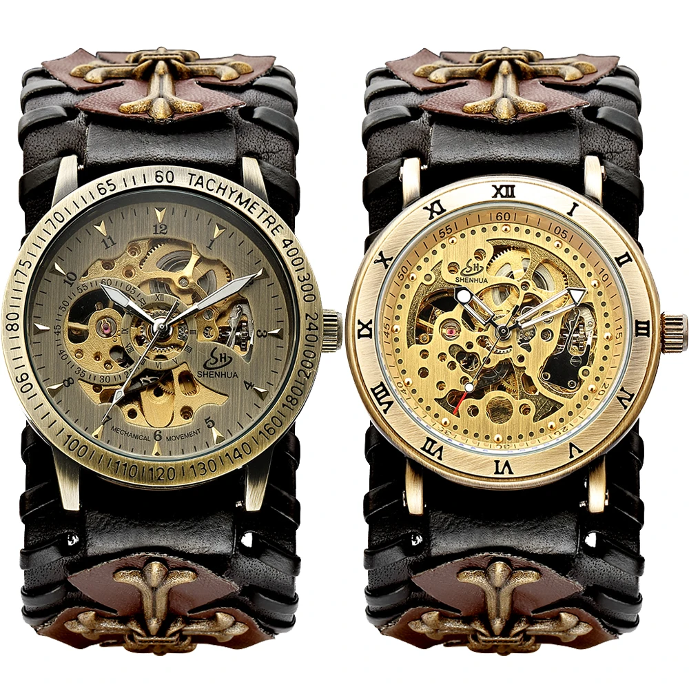 Antique Bullet Skeleton Men Automatic Mechanical Watch Gothic Clock  Steampunk Self Winding Man Watches Brown Bronze Reloj Hombre - AliExpress