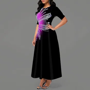 

A Line Women Maxi Dress Half sleeve Female Retro Standard-Waist Dress 2019 Autumn Winter Hot Sale Round Neck Vintage Dress