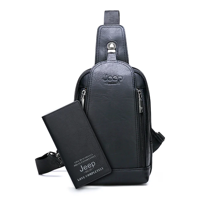 JEEP BULUO Brand Travel Hiking Messenger Shoulder Bags Men's Large Capacity Sling Crossbody Bag Solid Men Leather Bag 881-8888-Black