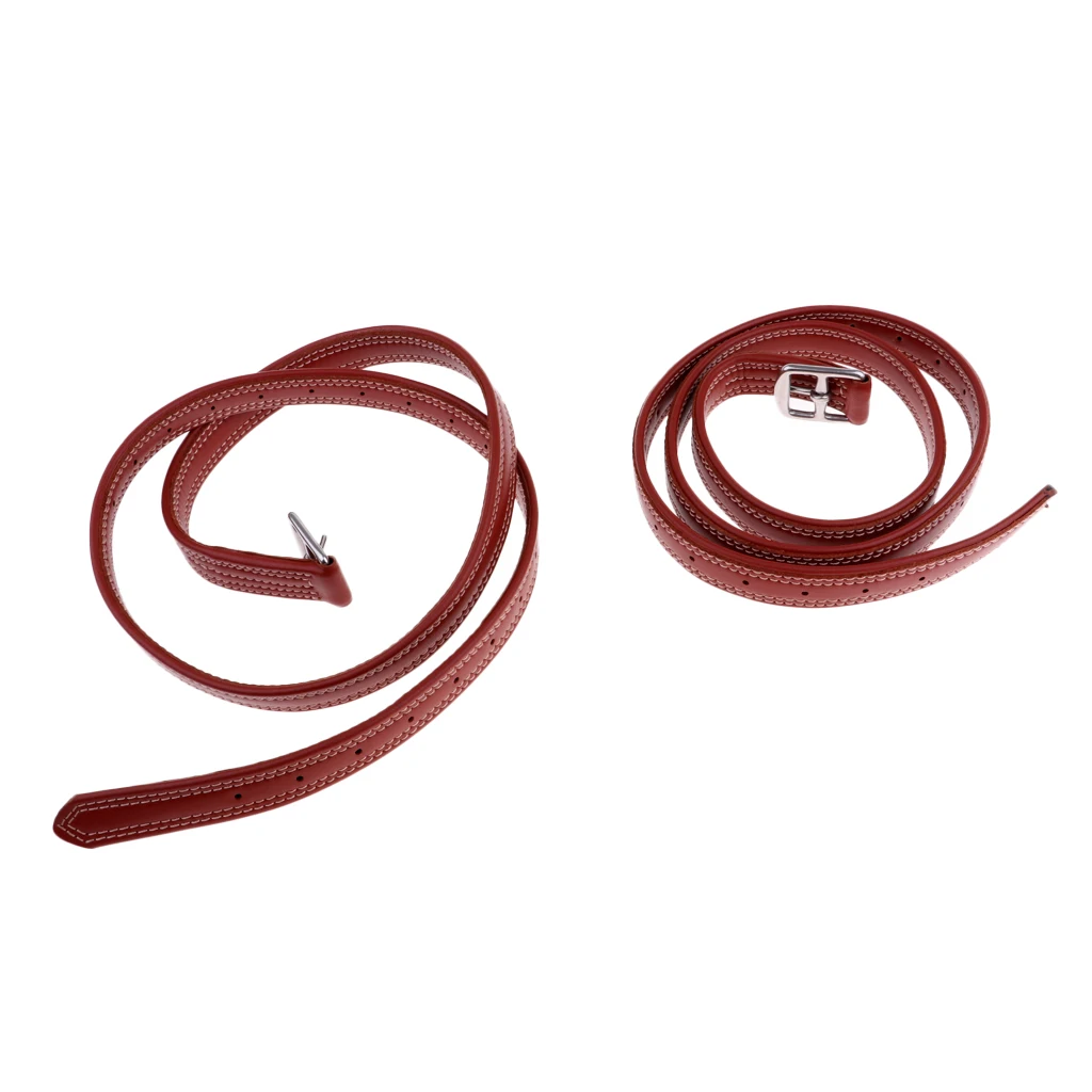 2pcs 130cm 26mm Equestrian Horse Riding Stirrups Belt Leathers with Stainless Steel Buckle Black/Red