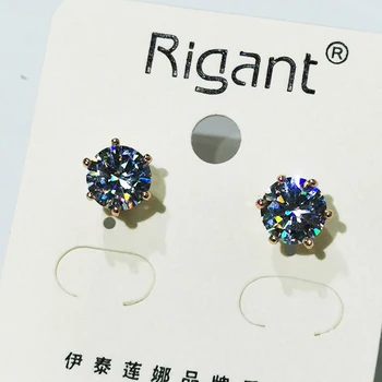 

Import simulation diamond stud earrings alloy crown of gold plating mo SangShi earrings six claw zircon with men and women