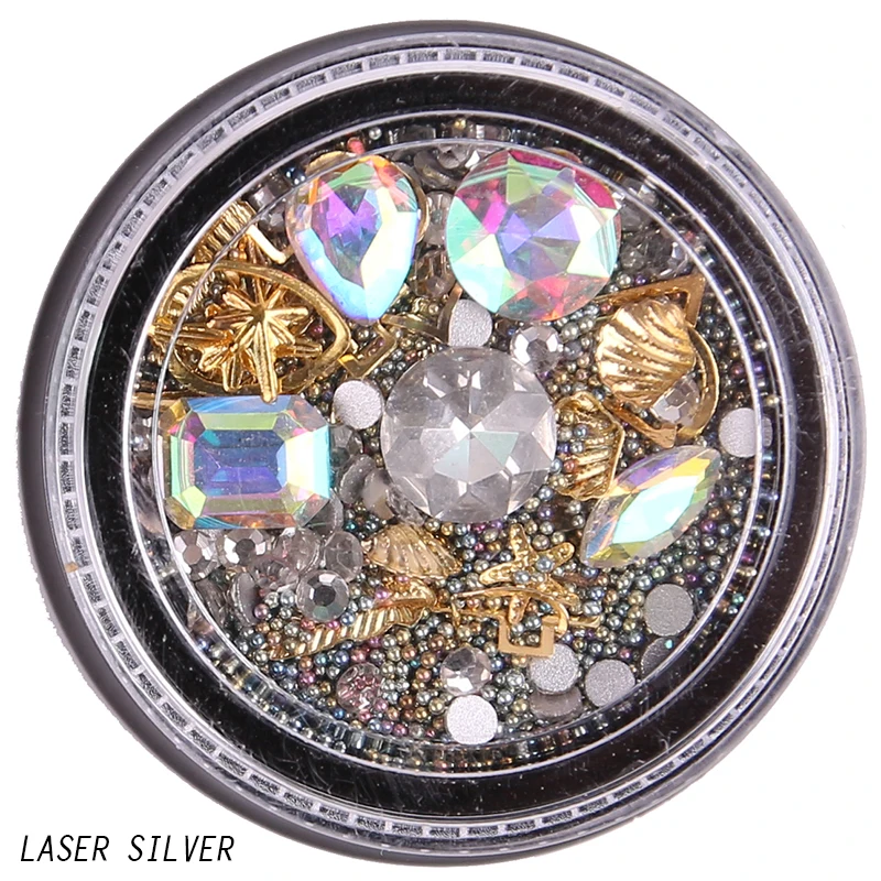 DIY 3D дизайн ногтей Bling diamond deco красочные смешанные микро бусины драгоценный камень круг блеск кристалл AB не алмаз горячей фиксации Стразы - Цвет: Laser sliver