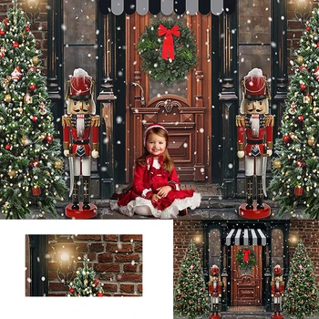 

Christmas Backdrop Shop Door Christmas tree Wreath Snowflake Baby Children Photography Background Toy soldier Decor Banner