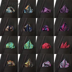 Mouchoir de poche carré de luxe pour homme, écharpe tissée en soie Paisley Jacquard 25CM, accessoire de fête de mariage, cravate florale 