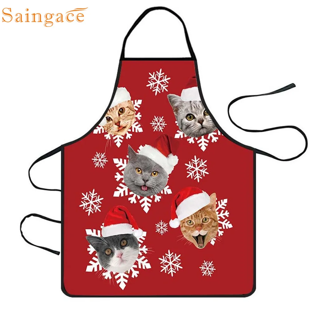 Saingace Кухонный Фартук рождественские милые кошки красочные фартуки милые праздничные вечерние фартуки водонепроницаемые новогодний фартук