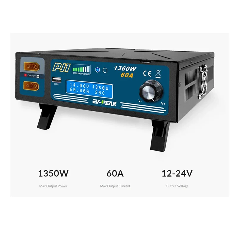 EV-PEAK PJ1 1350W 60A зарядное устройство высокой мощности с двойным выходным выключателем
