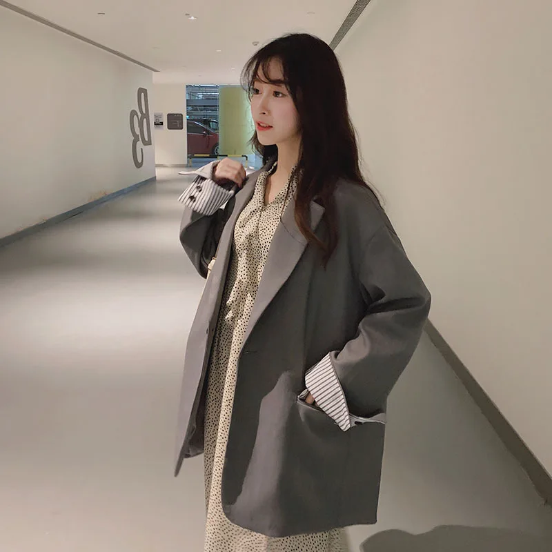 

Oversize Online Celebrity CHIC Small Suit Coat Women's Spring And Autumn Korean-style 2019 Sense of Design Retro Suit INS Fashio