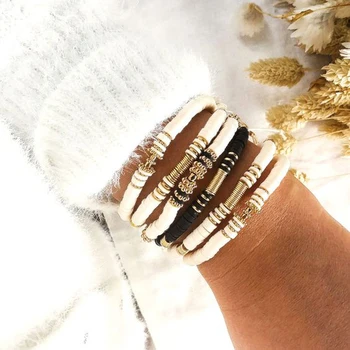 

Bohemian Recyclable Polymer Clay Disc Beads Bracelet Women Handmade Minimalist Charm Bracelet Femme Wristband Jewelry