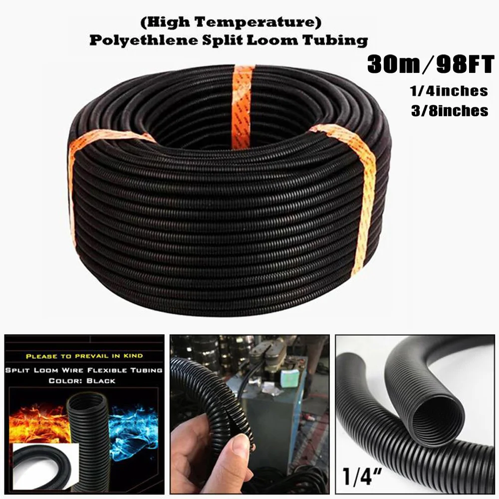 EE support Multi-size Width 6M Length Black Split Loom Wire