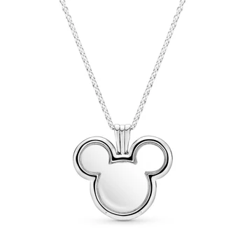 

Authentic 925 Sterling Silver Mickey Floating Locket Europe Pendant Necklace Fit Original Women Bead Charm Gift DIY Jewelry