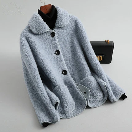 

2020 зимние осенние пальто из натуральной овечьей шерсти Куртка корейская мода элегантное тонкое короткое однотонное женское меховое пальто 39033 LW339