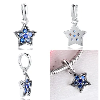 

Fit Pandora Charms 925 Silver Blue CZ Star Dangle Charm Bead Pendant For Bracelets Sterling Original Bangle Jewelry Making DIY