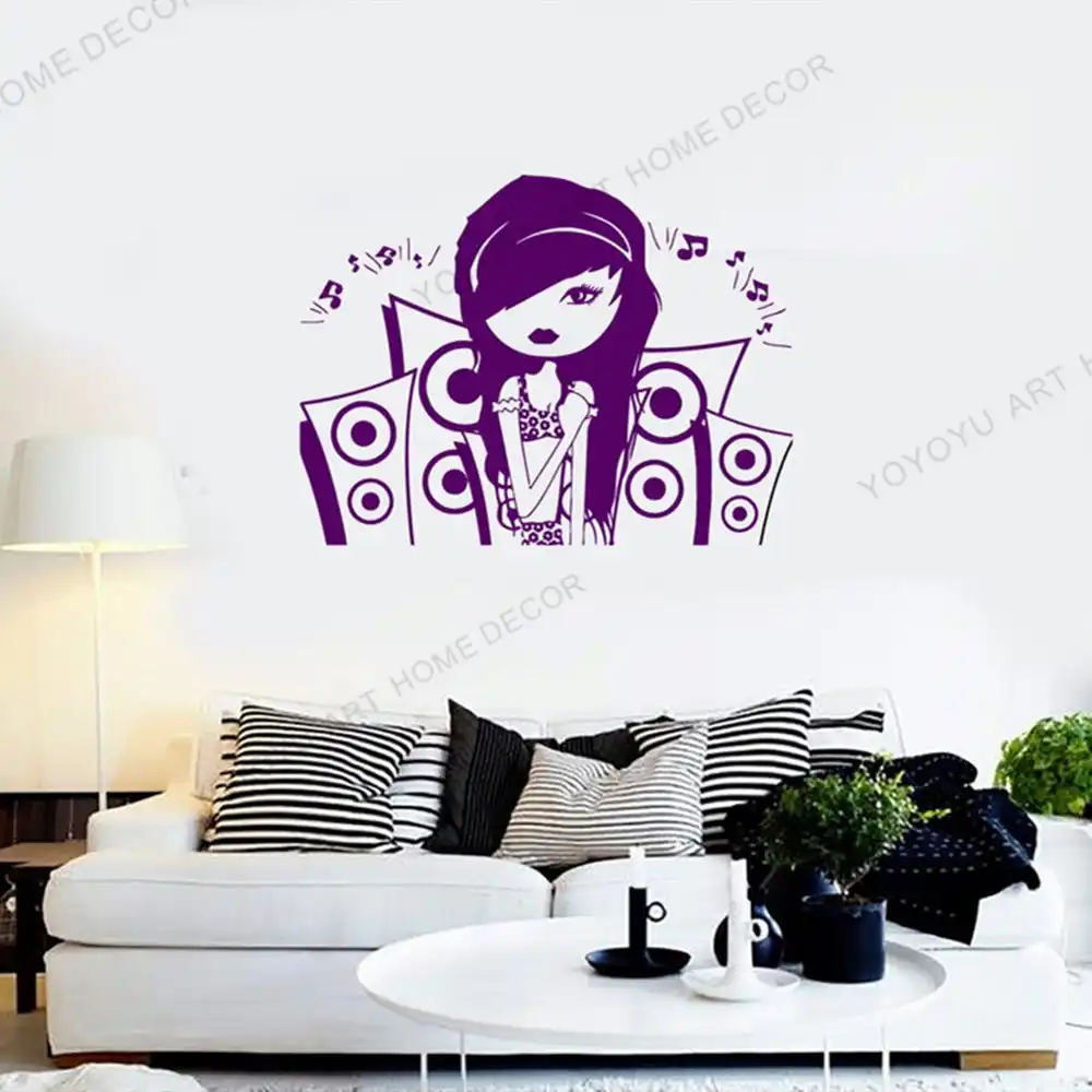 自己接着壁デカール女の子音楽ヘッドフォンスピーカー女の子部屋のモダンなスケッチホームアートステッカー家の装飾のためrb560 ウォール ステッカー Aliexpress