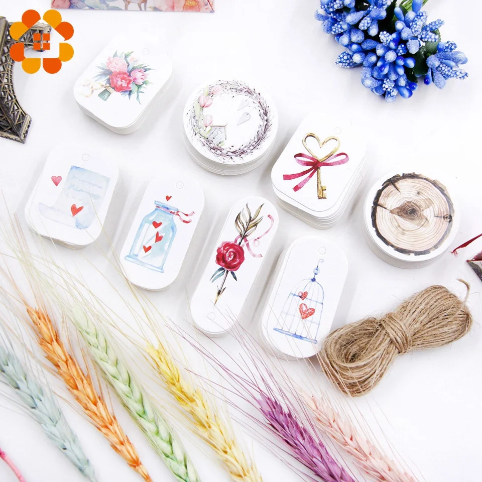 50PCS/Lot Beautiful Paper Tags with Hemp Rope Wedding DIY Package Party Decorations Mariage Valentines Day Gifts Decor Supplies acrylic heart tags
