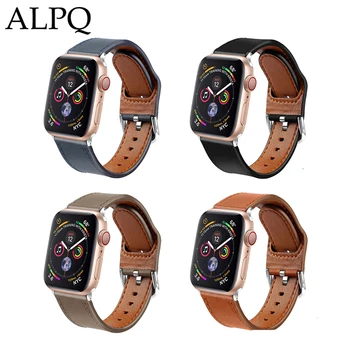 

ALPQ Genuine Leather Strap For Apple Watch Band 38 42 40 44mm Line Belt Replacement Sport Bracelet For iwatch Series 5 4 3 2 1