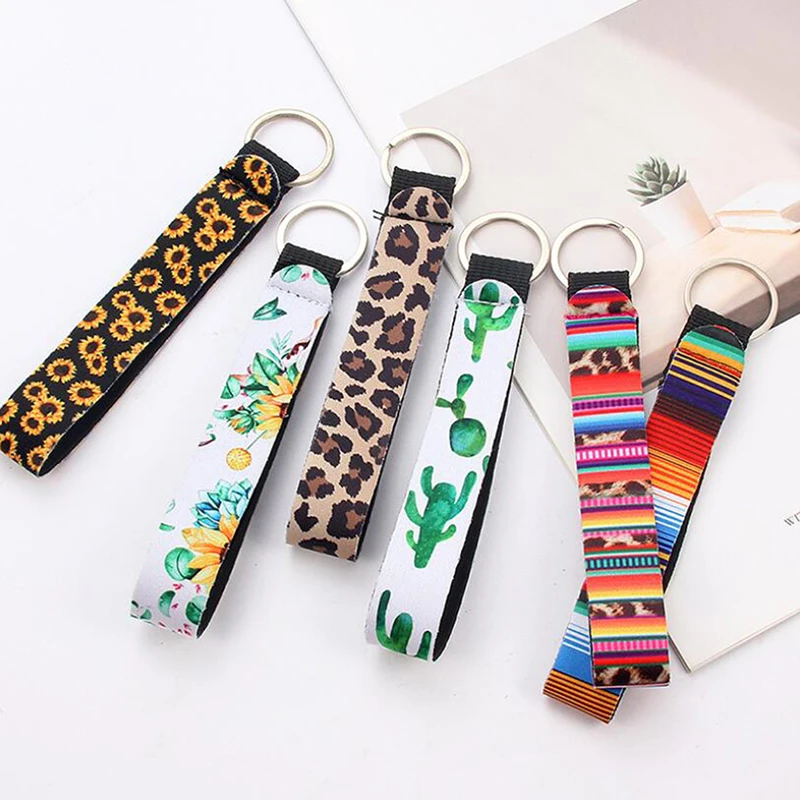 Cinta Larga para Charms de bolso, llavero con patrón de flores de coche, cinta de tela, llavero, cordón para mujer, funda de teléfono, billetera