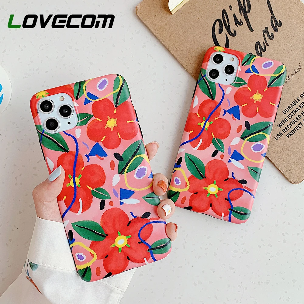 Цветной чехол для iPhone 11 Pro Max XR XS X 7 8 6 Plus с красными цветами мягкий матовый IMD полным