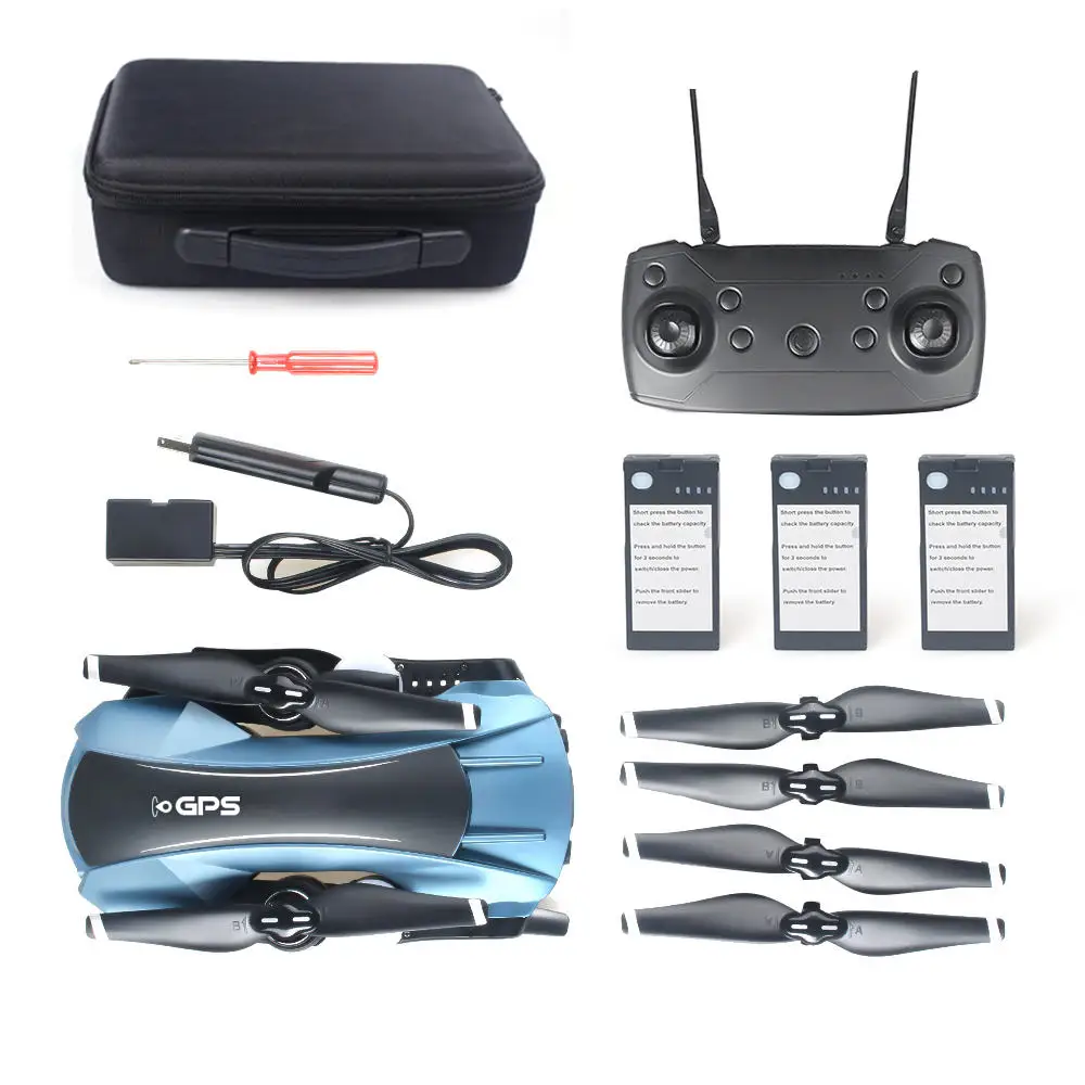 65G GPS RC Drone with Camera 2K 5G Wifi FPV Follow Me Altitude Hold Foldable Drone Quadcopter RC Helicopter with Three Batteries - Цвет: 3 Batteries Blue