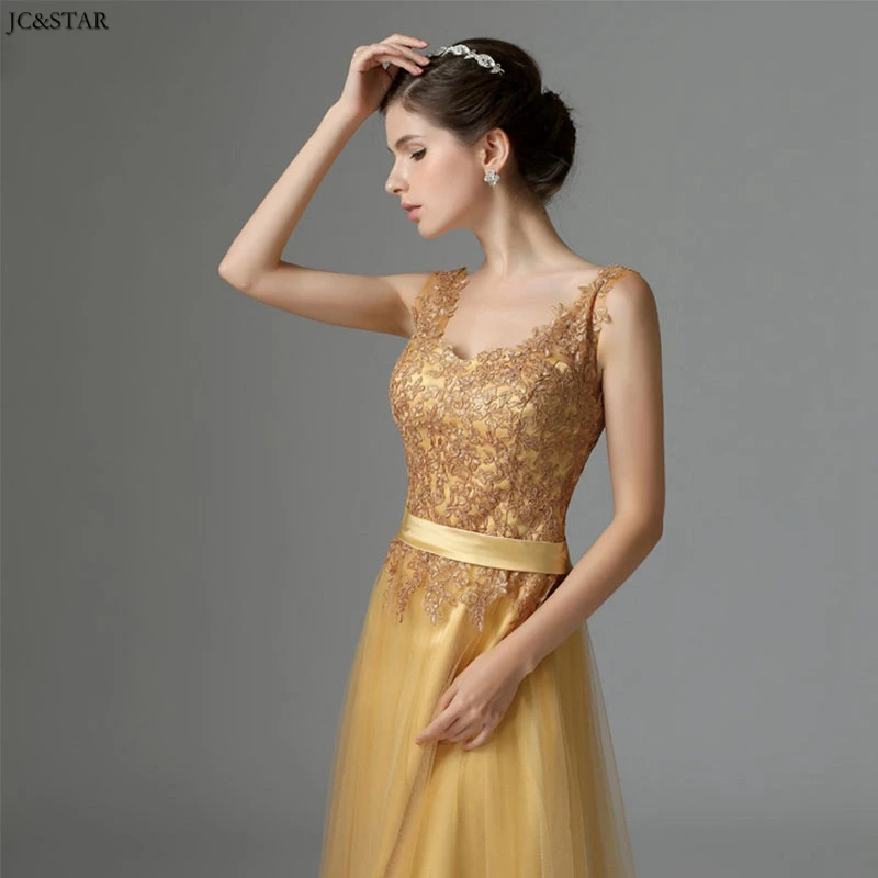 Vestido madrinha de casamento longo Новое Кружевное Золотое свадебное платье трапециевидной формы Недорогое Платье
