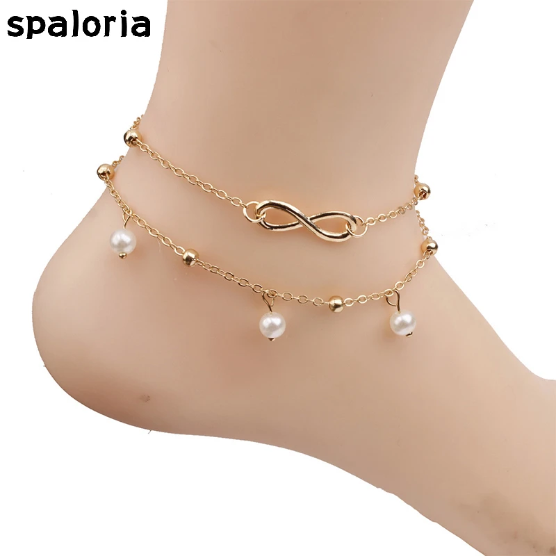 

Spaloria Bohemian Pearl Infinity Gold Anklet Charms Beaded Ankle Chain Anklets For Women Fashion Leg Bracelet Beach Foot Jewelry