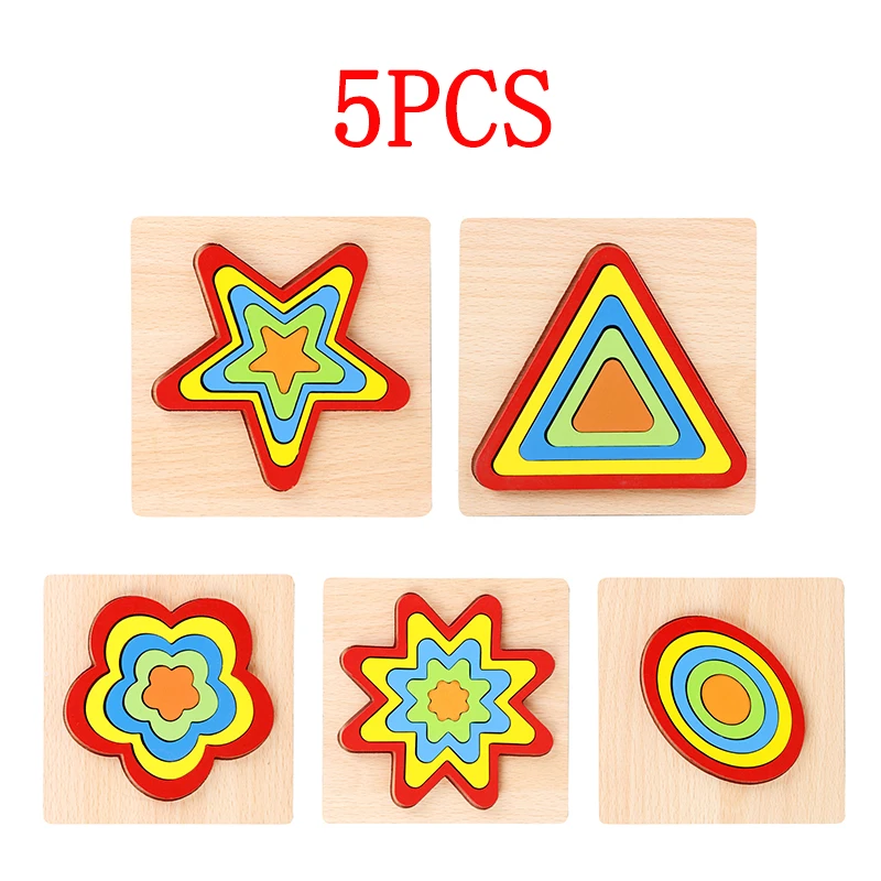 5PCS B Горячая Новинка 3D деревянная головоломка геометрическая форма головоломка развивающая Монтессори Развивающие игрушки для детей - Цвет: 5PCS B