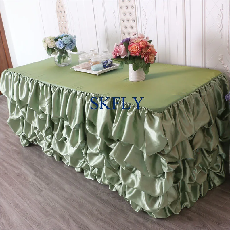 SK002B many colors made new wedding gathered royal blue satin table skirt