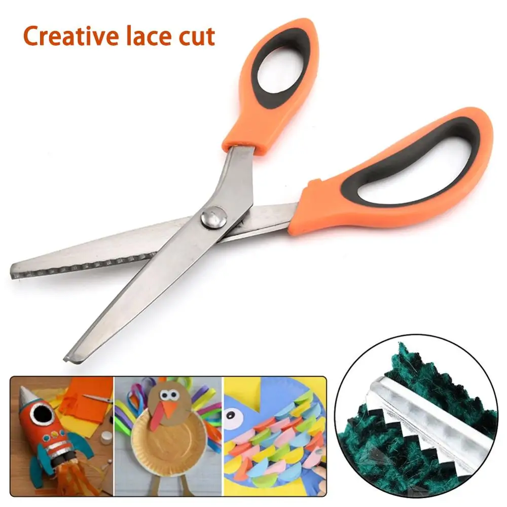 

24cm Orange Shears Handled Professional Stainless Steel Dressmaking Sewing Craft Scissors Zig Zag Fabric Decorative edge Tool