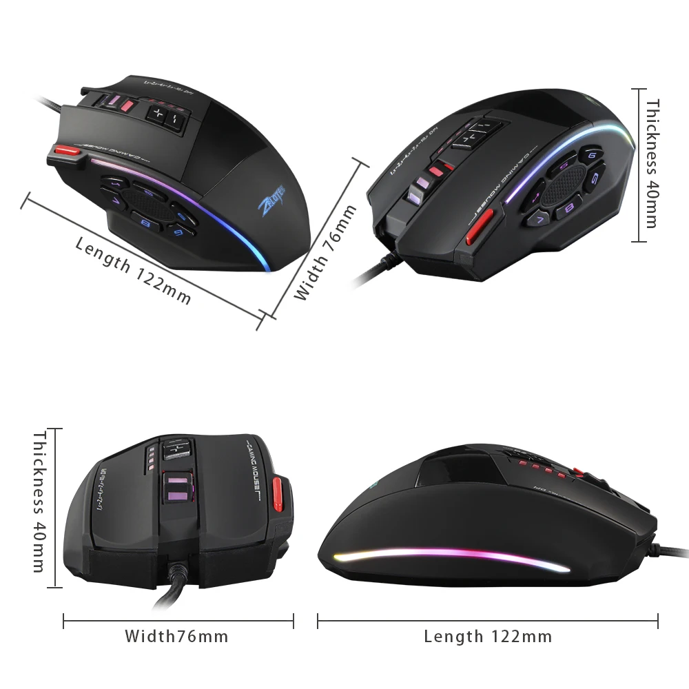 Zelotes C-13 Wired Gaming Mouse 13 Programming Keys Adjustable 10000DPI RGB Light Belt Built-in Counterweight Mechanism gaming mouse wired mouse