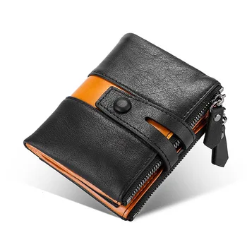 

2020 new men's wallet ladies leather short Genuine Leather wallet business retro double zipper coin purse womens wallets purses