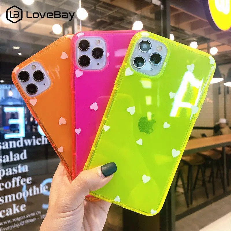 

Lovebay Candy Color Love Heart Phone Case For iPhone 11 11 Pro X XR XS Max 7 8 Plus Transparent Fluorescence Soft TPU Back Cover