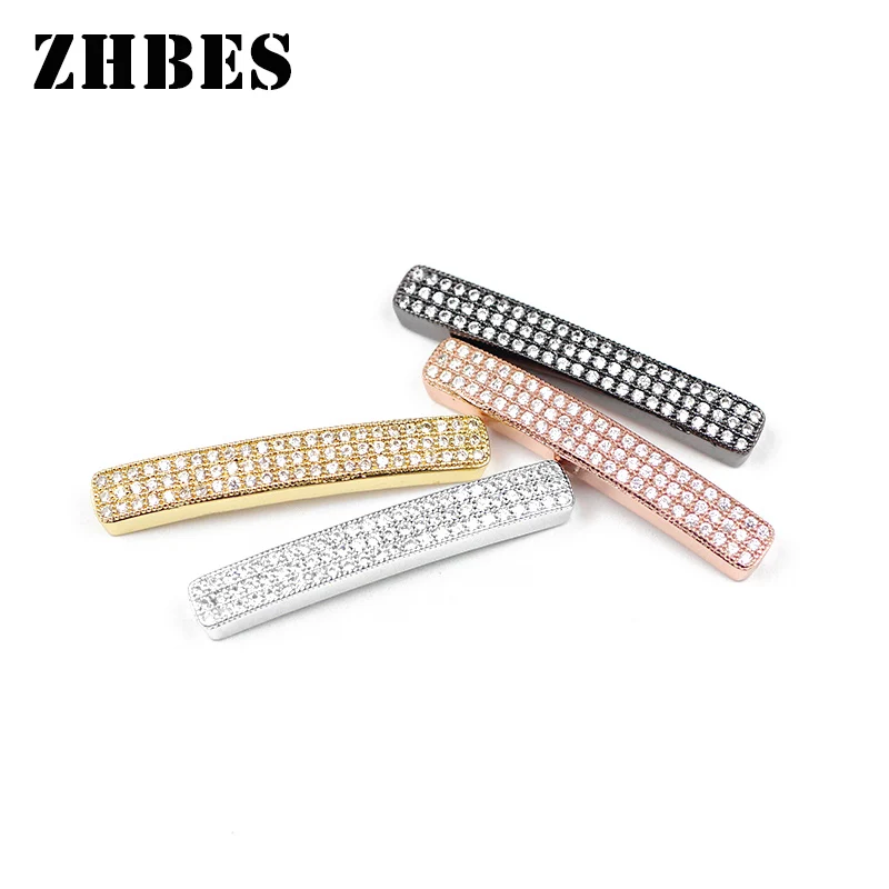 

Metal Long Bending Tube Copper Pave White Zircon Spacers Balls CZ Cylinder Loose Beads For Jewelry Making Bracelet Necklace DIY