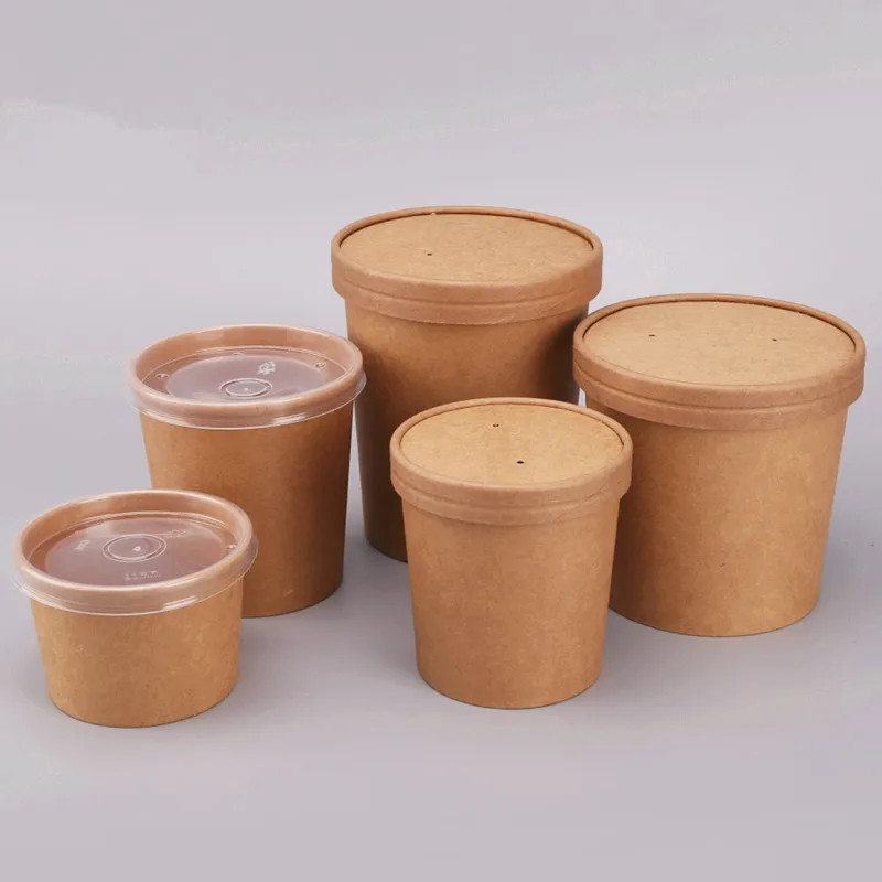 50 шт высокого качества, самодельная бумажная одноразовая коробка для упаковки на вынос 8 унций/12 унций круглый салатный суповой контейнер для еды бумажная чашка с крышкой