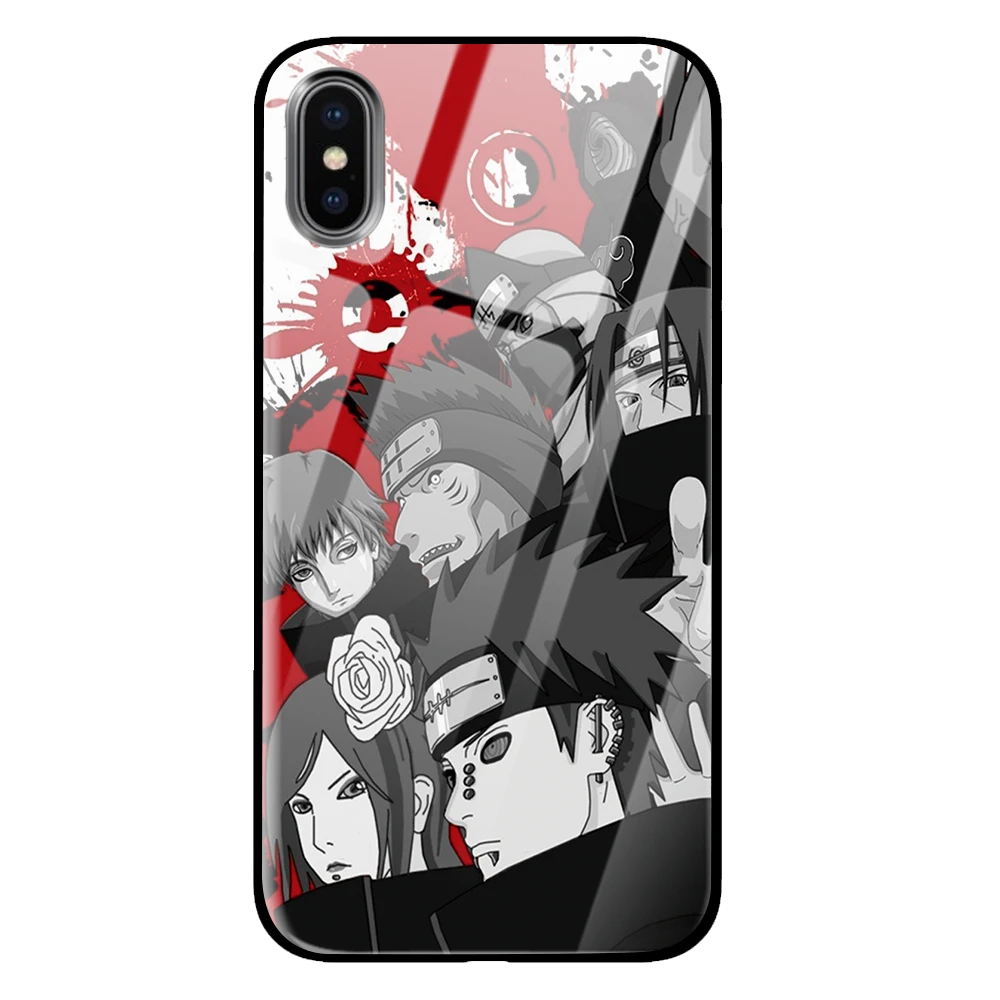 Аниме Наруто Akatsuki чехол закаленное стекло телефонные чехлы для iPhone 5 5S SE 6 6s 7 8 Plus X XS Max XR задняя крышка - Цвет: 1