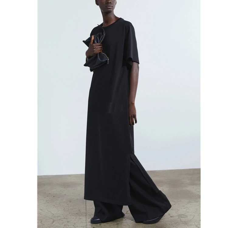 

2021 весенне-Летнее Длинное Хлопковое платье с круглым вырезом и короткими рукавами в европейском и американском стиле