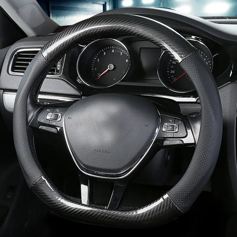Универсальный автомобильный чехол на руль 38 см, автостайлинг, спортивные автомобильные чехлы на руль, противоскользящие кожаные мягкие дышащие модные