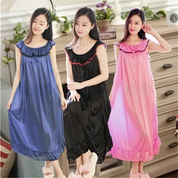 

Summer Silk Nightgown Sleepwear Satin Lace Nightdress Silk Sexy Nightwear Ladies Home Dress Homewear