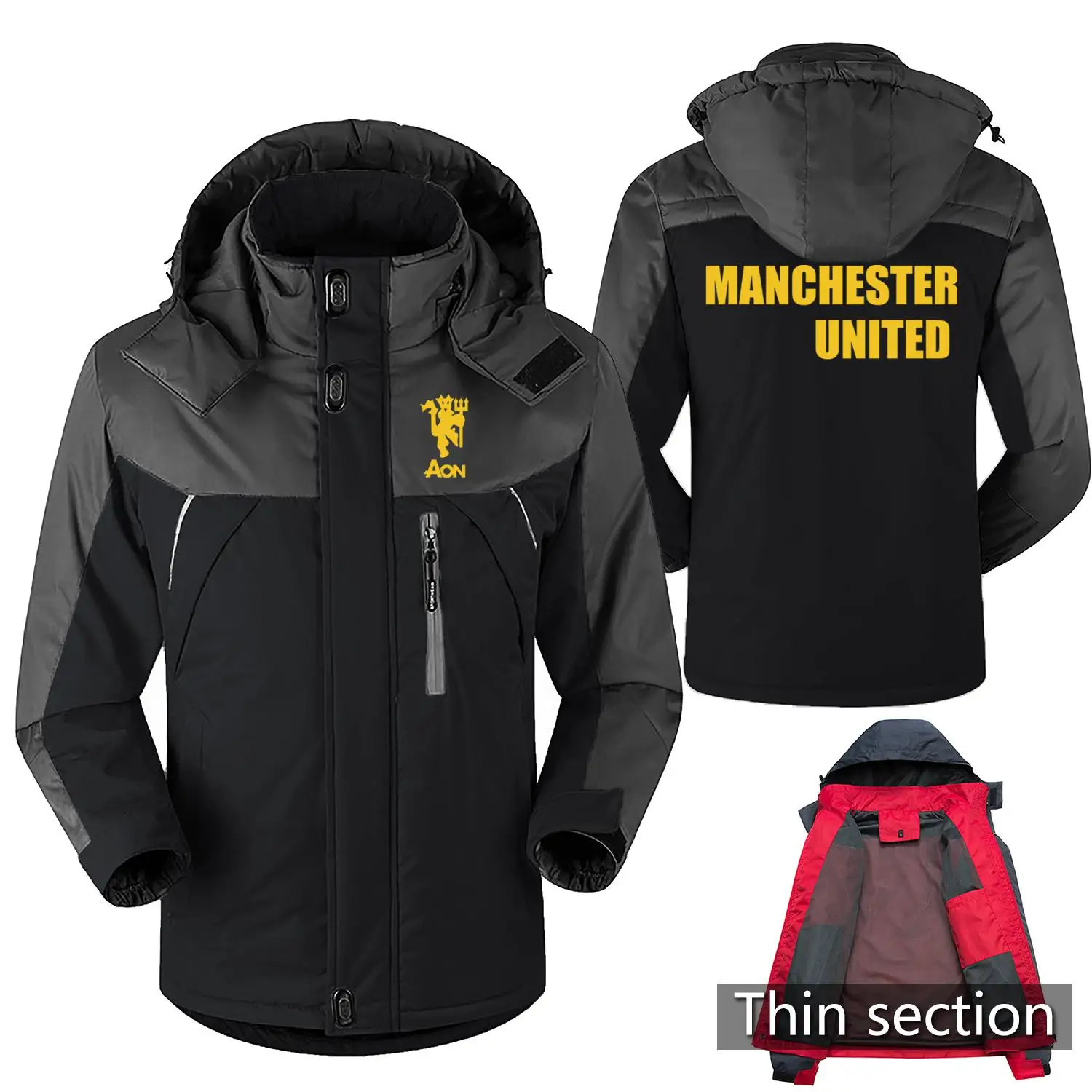HD новинка, Мужское пальто, Манчестер Юнайтед, Футбольная спортивная форма, мужская спортивная куртка, Мужская зимняя ветрозащитная M8 Повседневная Cotton5-6-7XL - Цвет: AON-Black Thin