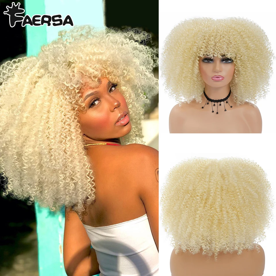 Short Hair Afro Kinky Curly Wig For Black Women Cosplay Blonde Synthetic Natural Red Wigs African Ombre Glueless HighTemperature image_1