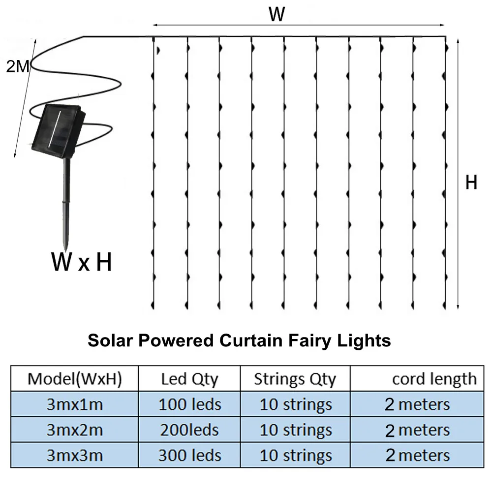 Solar Outdoor Lights Garland Christmas Decoration LED Festoon Fairy Curtain Light 3Mx3M New Year Waterproof 8 Modes led string lights decorative lights string lights led fairy lights