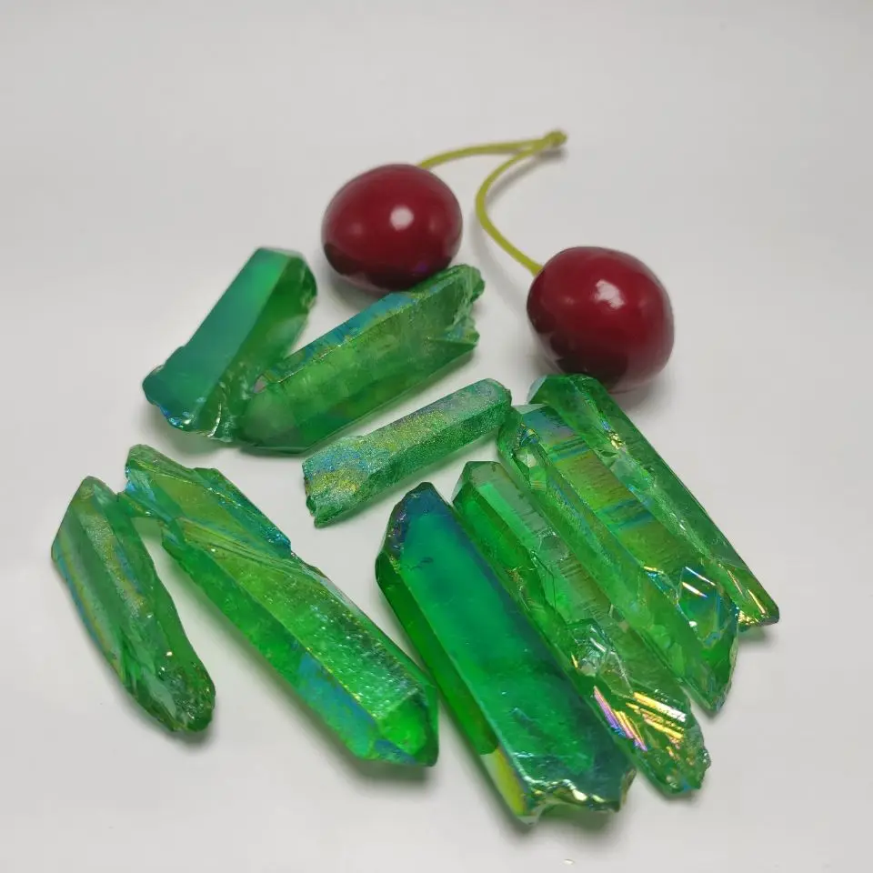 50 г Гальванизированный зеленый титановый камень Aura Lemurian Crystal Wand точечный