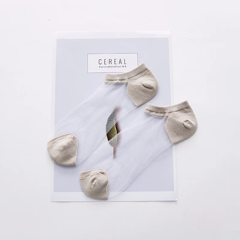 Summer New Style Crystal Silk Contrast Color Women’s Boat Socks Cotton Fashion Socks Manufacturers Direct Selling Northeast Cott
